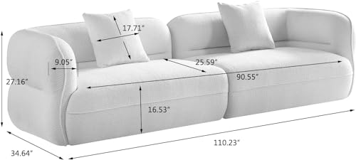 110'' Modern Curved Sectional Sofa Living Room Curved Couch Boucle Sofa Couch with Pillows,Luxury Sofa Couch for Apartment Beige