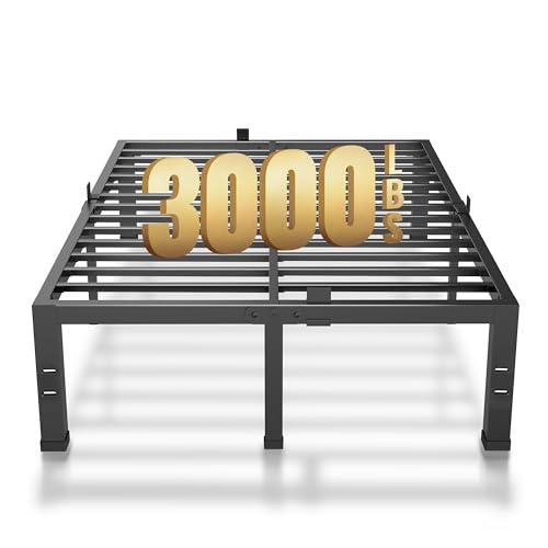 MAF 18 Inch Full Size Bed Frame No Box Spring Needed, Full Bed Frame Metal Heavy Duty Metal Platform Bed Frames Black Steel Slats Support Under-bed Storage Space
