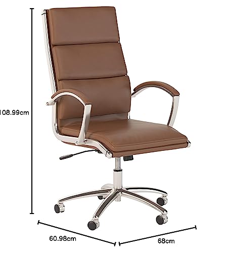 Bush Business Furniture Studio C High Back Leather Executive Office Chair in Saddle Tan