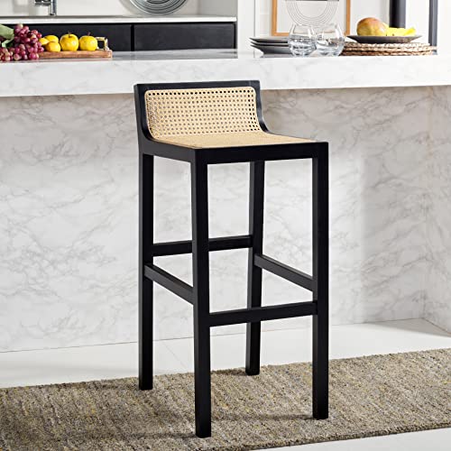 Safavieh Home Collection Saito Black and Natural Low Back Cane 31.5-inch Bar Stool
