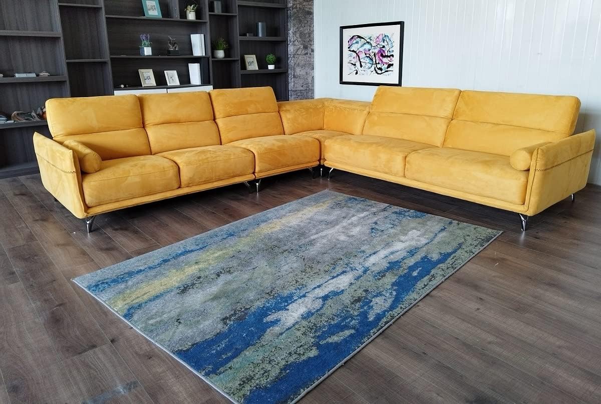 Stendmar Modern Yellow Microfiber Fabric Sectional Sofa S670B