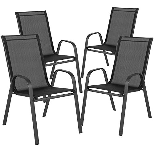 Flash Furniture 4 Pack Brazos Series Brown Outdoor Stack Chair with Flex Comfort Material and Metal Frame