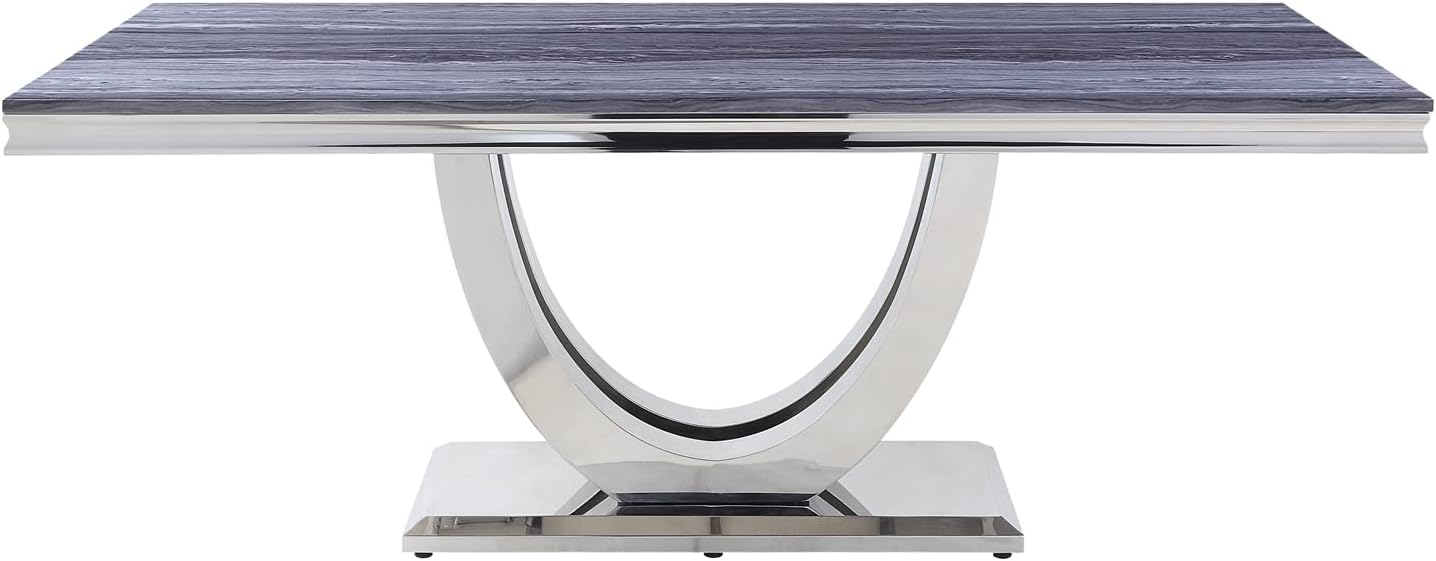 Dining Table in Faux Marble & Mirrored Silver Finish, Silver Dining Tables, Solid Wood