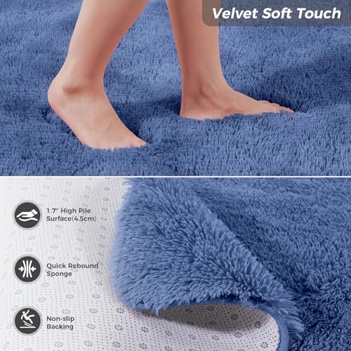 Fluffy Area Rug for Living Room, Shaggy Bedroom Rug, Soft Modern Carpet for Kids Room, Thick Plush Nursery Rug for Baby, Non-Slip High Pile Rugs for Bedroom Home Decor, 2'x6' Black