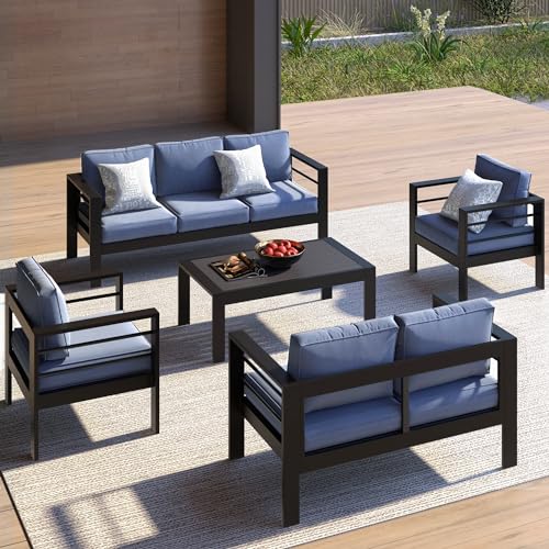 Kiss the Water Outdoor Loveseat, All-Weather Metal Aluminum Outdoor Patio Furniture Sofa with 5