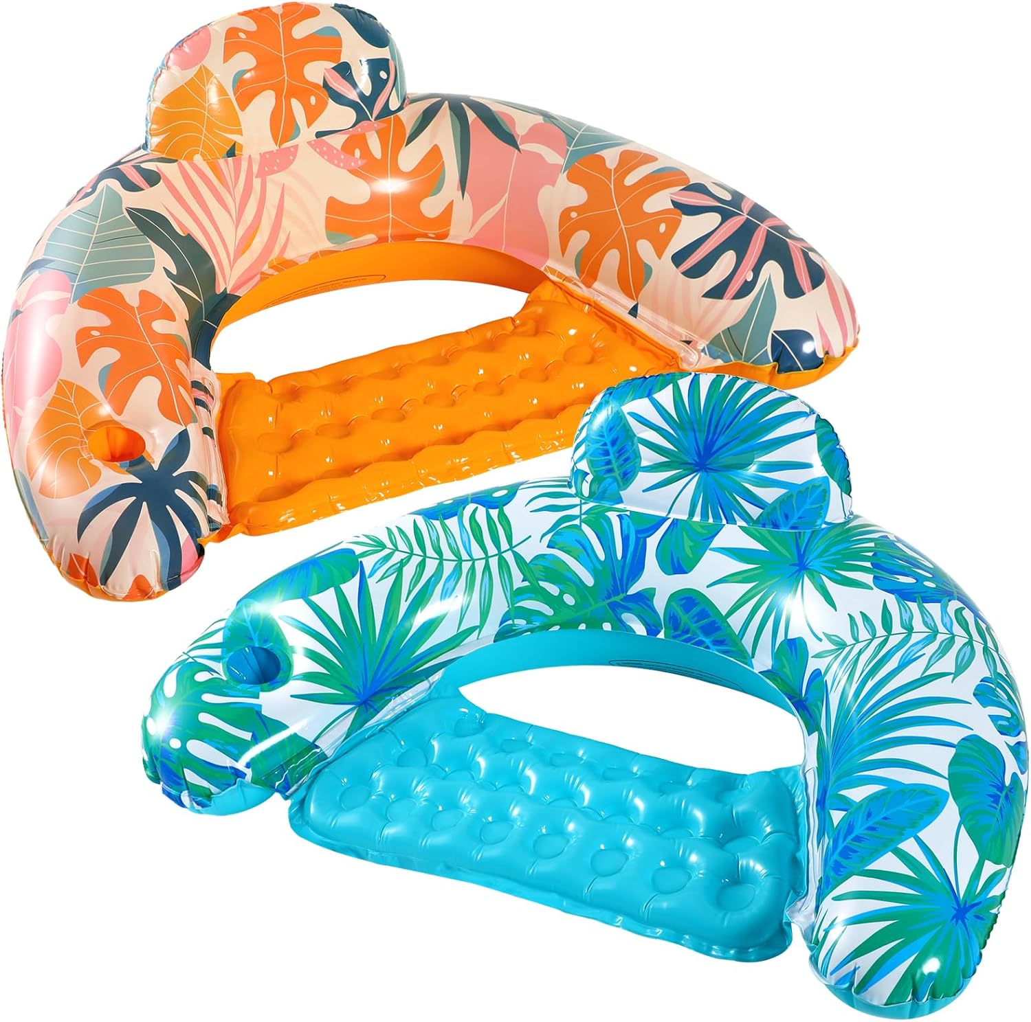 Inflatable Pool Floats Adult - 2 Pack Floating Pool Chair Lounge Floats for Swimming Pool Water Chair Pool Lounger with Cup Holder Party Pool Toy Floaties for Adults