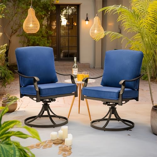 MELLCOM Patio Swivel Chair Set of 4, Heavy Duty Outdoor Dining Chairs with Thickened Cushions, Metal Patio Chairs Gentle Rocker for Outside, Garden Lawn & Porch, Backyard, Blue