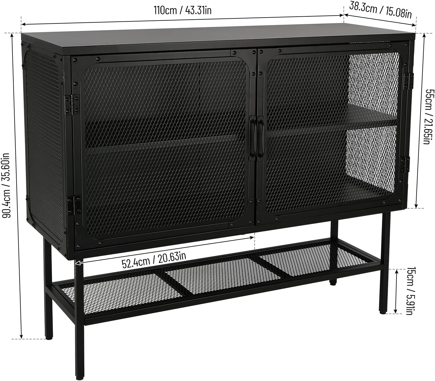 LUMISOL Industrial Cabinet Console Table with 2 Mesh Doors Adjustable Shelf and Feet Bottom Shelf Anti-Tip Dust-Free Kitchen Credenza Sideboard Frosted for Living Room Study Room Office Entryway