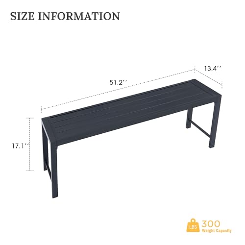 VICLLAX Outdoor Bench for Lawn Garden, Backless Patio Garden Bench, Black Metal Frame