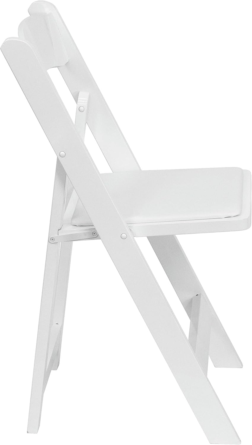 BizChair 4 Pack White Wood Folding Chair with Detachable Vinyl Padded Seat