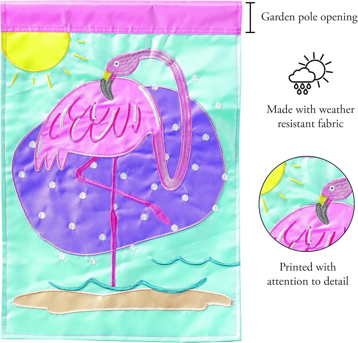 Magnolia Garden Flamingos and Sun 13 x 19 Pink Polyester Outdoor Hanging Flag