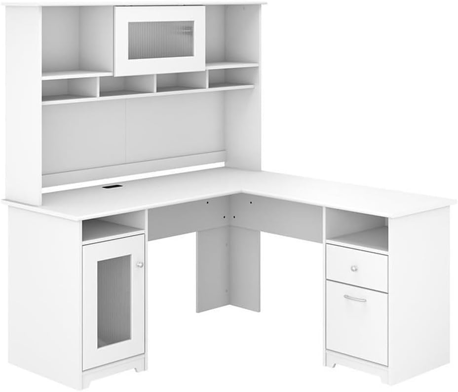 Pemberly Row Contemporary 60W L Shaped Computer Desk with Hutch in White