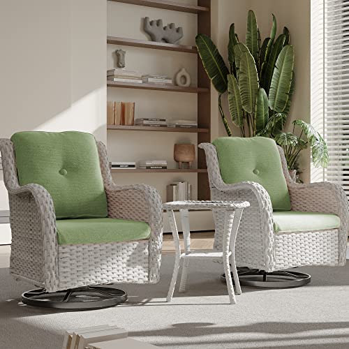 3 Piece Wicker Patio Conversation Set, 2 Swivel Rocker Chairs with High Back and 1 Side Table, for Outdoors Porch Deck Garden, Red