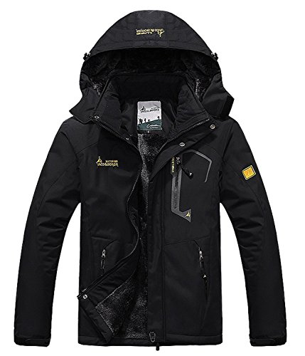 Pooluly Men's Waterproof Windproof Rain Snow Jacket Hooded Fleece Ski Coat