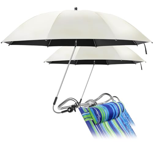 2 Pcs Beach Umbrella with Universal Clamp Adjustable Beach Shade Umbrella UV Protection Beach Chair Umbrella Portable Outdoor Umbrella for Camping Chair Patio Chairs Golf Carts