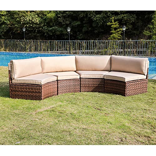 SUNSITT Outdoor 2-Piece Half-Moon Patio Furniture Curved Outdoor Sofa Wicker Sectional Set with Light Grey Cushions
