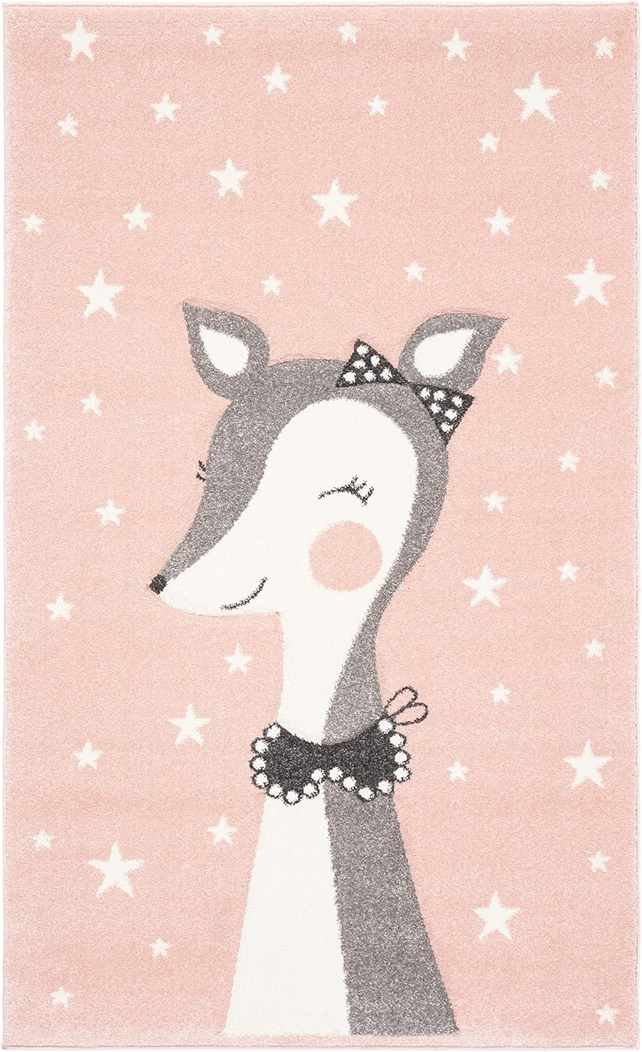 SAFAVIEH Carousel Kids Collection Accent Rug - 2' x 3', Pink & Ivory, Doe Design, Non-Shedding & Easy Care, Ideal for High Traffic Areas for Boys & Girls in Playroom, Nursery, Bedroom (CRK191P)