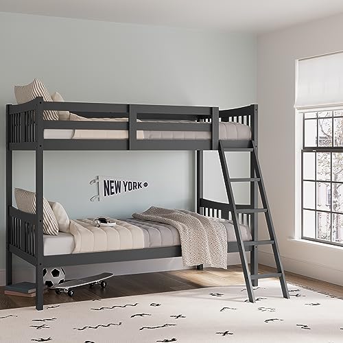 Storkcraft Caribou Twin-Over-Twin Bunk Bed (Black with Natual) – GREENGUARD Gold Certified, Converts to 2 Individual Twin Beds