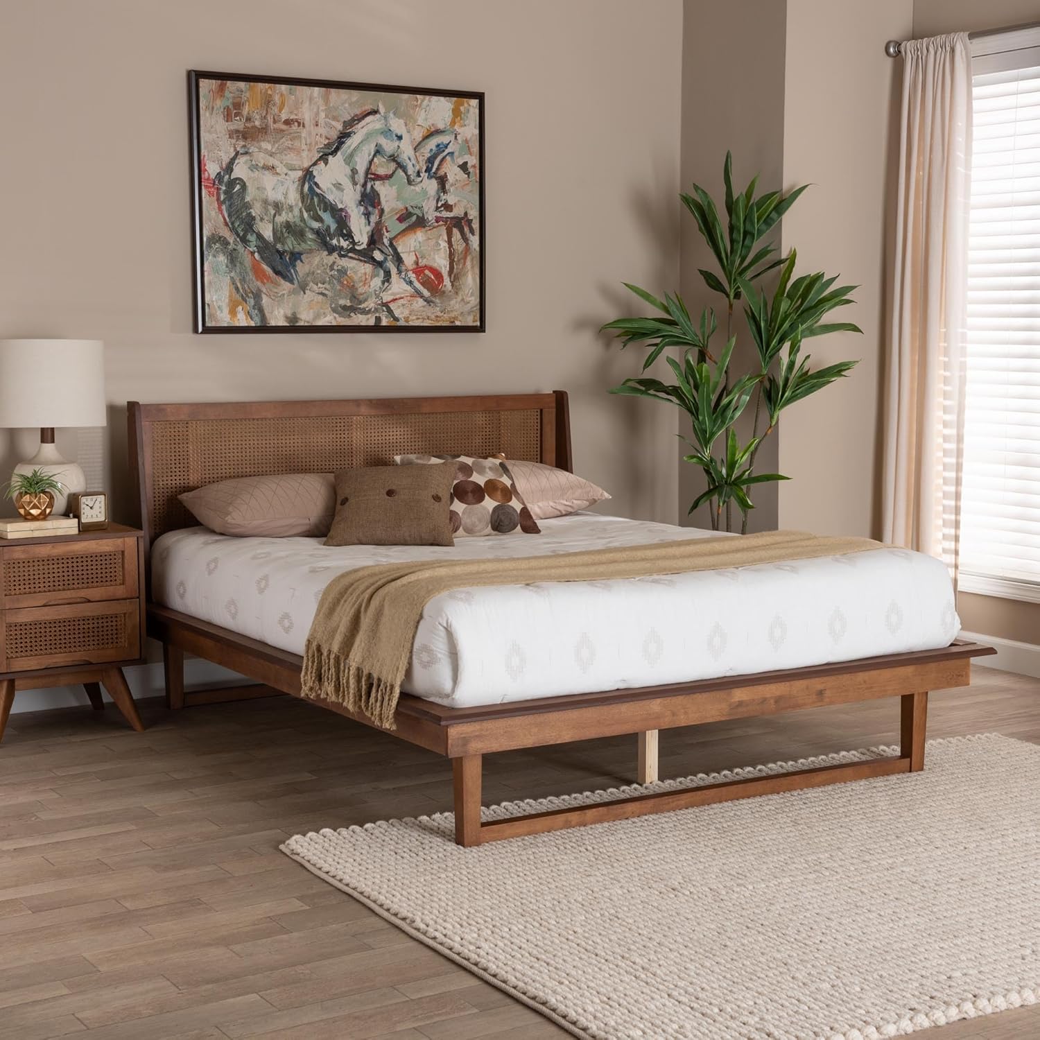 Baxton Studio Aveena Bed (Platform), Queen, Walnut Brown