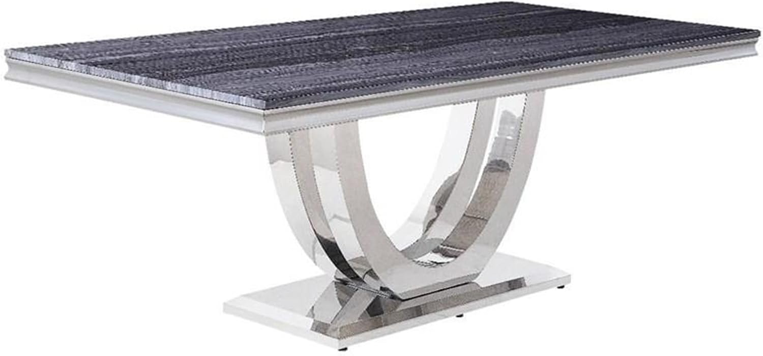 Dining Table in Faux Marble & Mirrored Silver Finish, Silver Dining Tables, Solid Wood