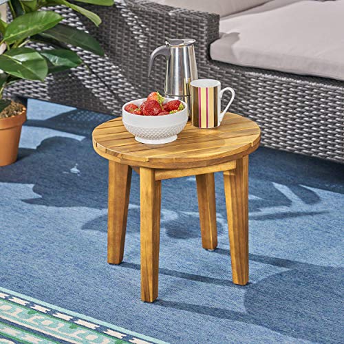 Christopher Knight Home 3-Piece Acacia Wood Bistro Set and 16-Inch Acacia Wood Side Table, Teak Finish