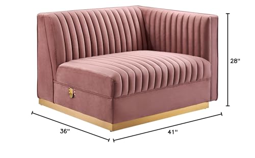 Modway Sanguine Channel Tufted Performance Velvet Modular Sectional Sofa Ottoman, Left Corner Chair, Navy