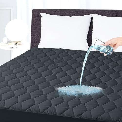 Twin XL Waterproof Mattress Protector, Breathable Noiseless Mattress Cover, Deep Pocket Fit Up to 18 Inches, Quilted Alternative Filling Mattress Pad Cover (Grey)