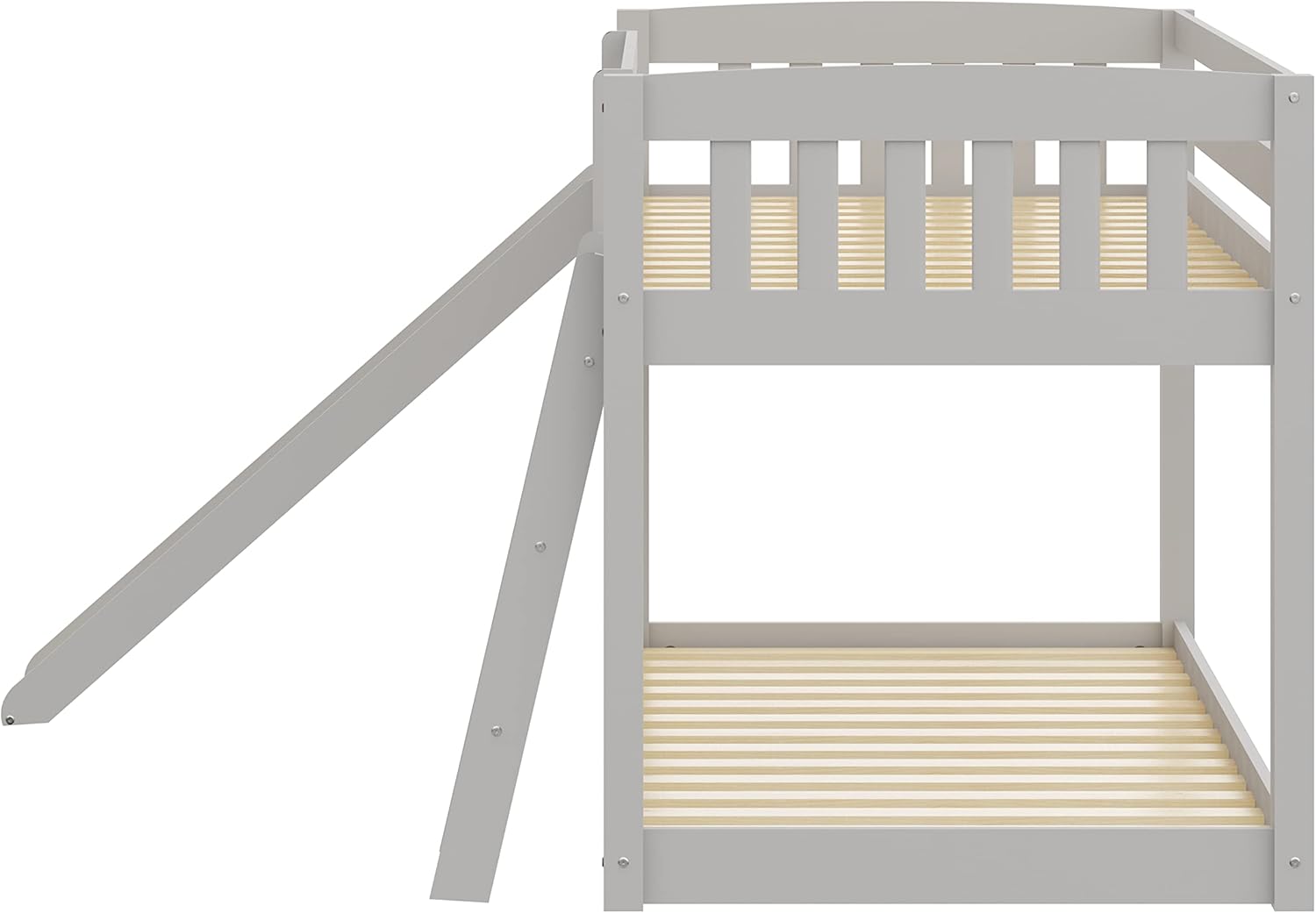 Kids Bunk Bed Twin Over Twin with Slide and Stairs, Heavy Duty Solid Wood Twin Bunk Beds, Toddler Bed Frame with Safety Guardrails, Grey