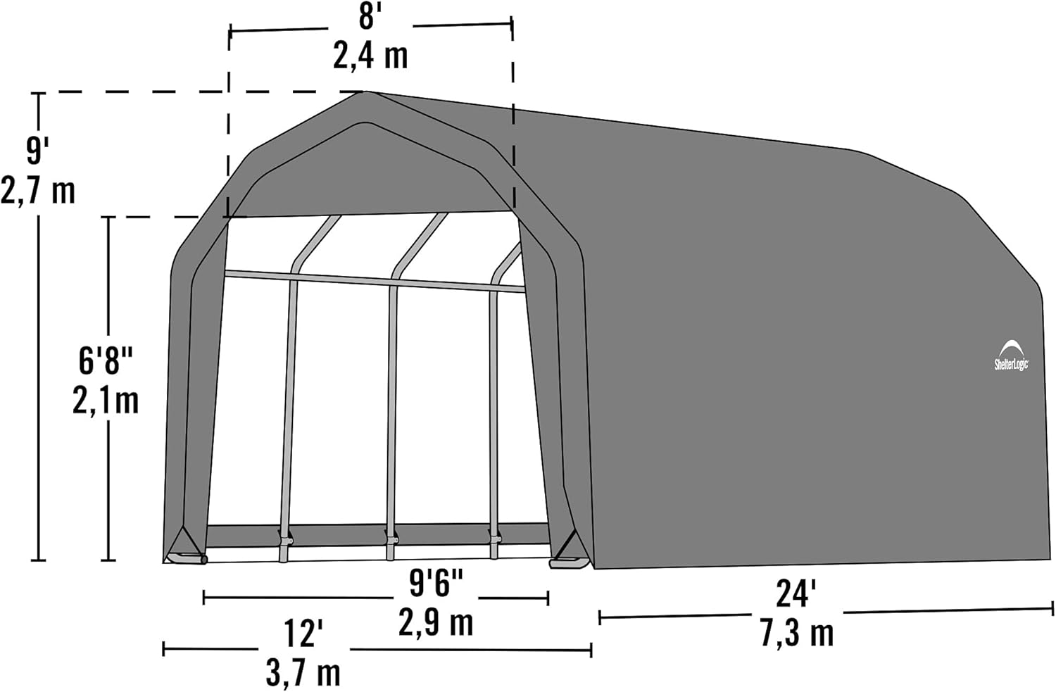 ShelterLogic 97153 Grey 12'x24'x9' Barn Shelter