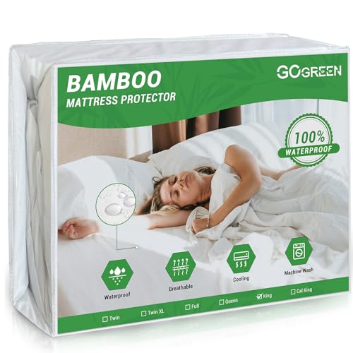 Gogreen Bamboo Rayon Waterproof Mattress Protector, Stretchable Queen Mattress Protector Fit up to 16