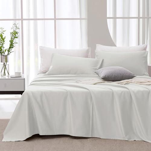 JELLYMONI Blue Sheet Set Queen Size - 4 Pieces Soft and Breathable Lyocell Cotton Blend Bed Sheets，Luxury Eucalyptus Bedding Set with Deep Pocket