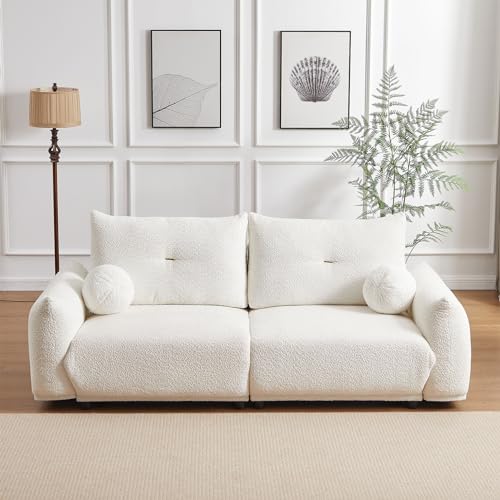 90“ Lambwool Cloud Couch for Living Room,Oversized 2-Seater Loveseat Sofa with Cushions and Ball Pillows for Living Room Apartment Home Office (Beige)