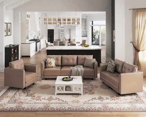 LLappuil Faux Leather Fabric Modular Sectional Sofa 3 Seater Sectional Couch with Storage Seat Modern Modular Sofa for Apartment, Small Space, Dark Grey