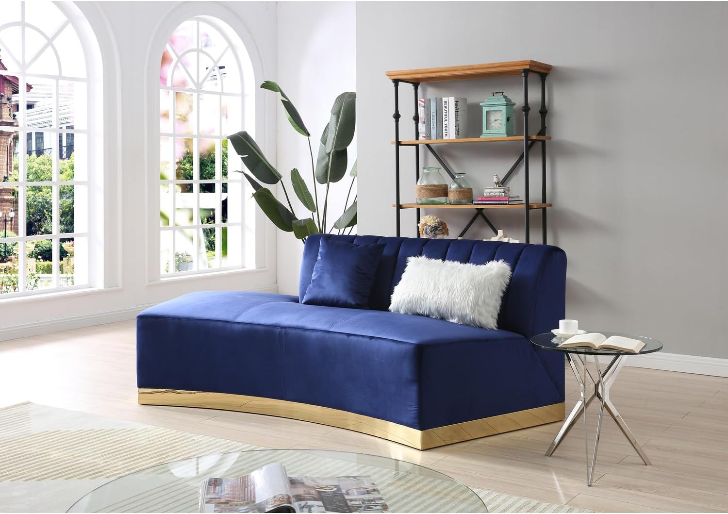 Brentwood Armless Velvet Curved Sofa in Blue PF-G0432-SCH