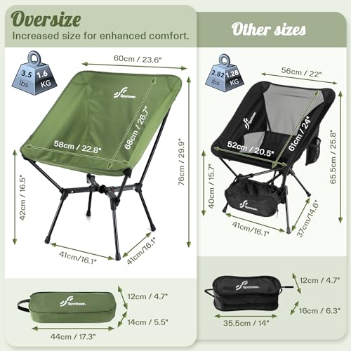Sportneer Backpack Beach Chair, Backpacking Chair Folding Wide Camping Chair Portable Lightweight Chair with Large Capacity Mesh Bag for Camping Hiking Backpacking Beach Outdoor Travel