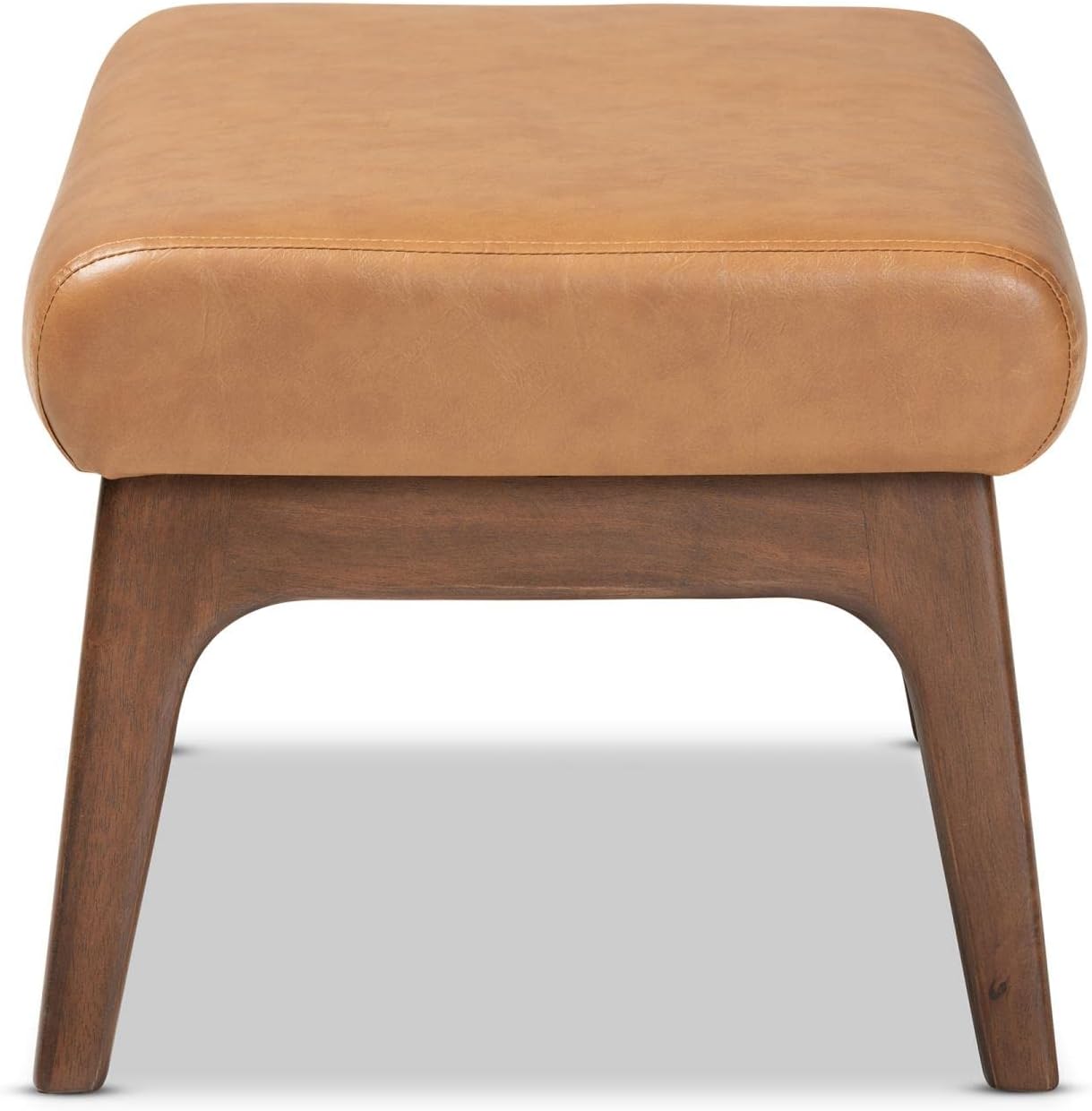 Baxton Studio Bianca Brown Finished Wood and Tan Faux Leather Effect Ottoman