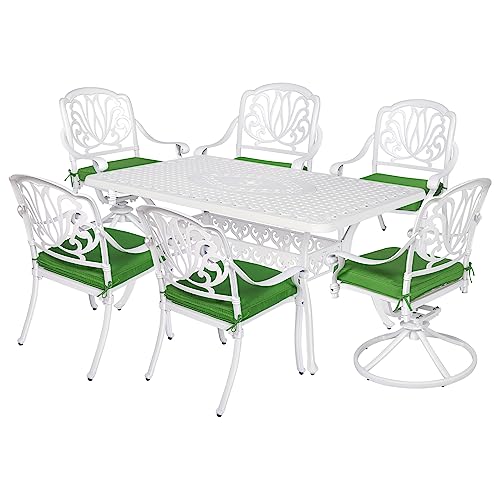 VIVIJASON 7 Pieces Cast Aluminum Outdoor Furniture Dining Set, Include 4 Stationary Chairs, 2 Swivel Dining Chairs and a Rectangle Table with 2