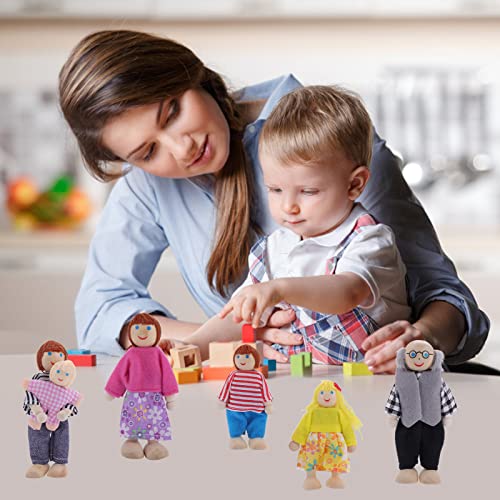 Dollhouse Family People Figures, 7 Pieces Wooden Doll House Family Dolls Mini Doll Family Pretend Play Figures Miniature Dollhouse Doll Figures (A)