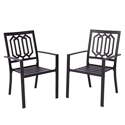 Stackable Patio Dining Set Outdoor Metal Chairs for Garden Backyard with Armrest Support 325lbs, Set of 2, Standard, Black Square