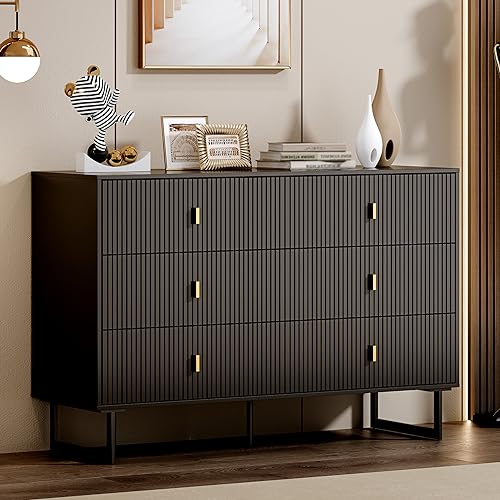 Black 6 Drawer Dresser for Bedroom, Large Double Dresser with Wide Drawers, Modern Chest of Drawers,Storage Organizer Dresser,Nursery Dresser,for Living Room, Hallway, Bedroom, Bedroom