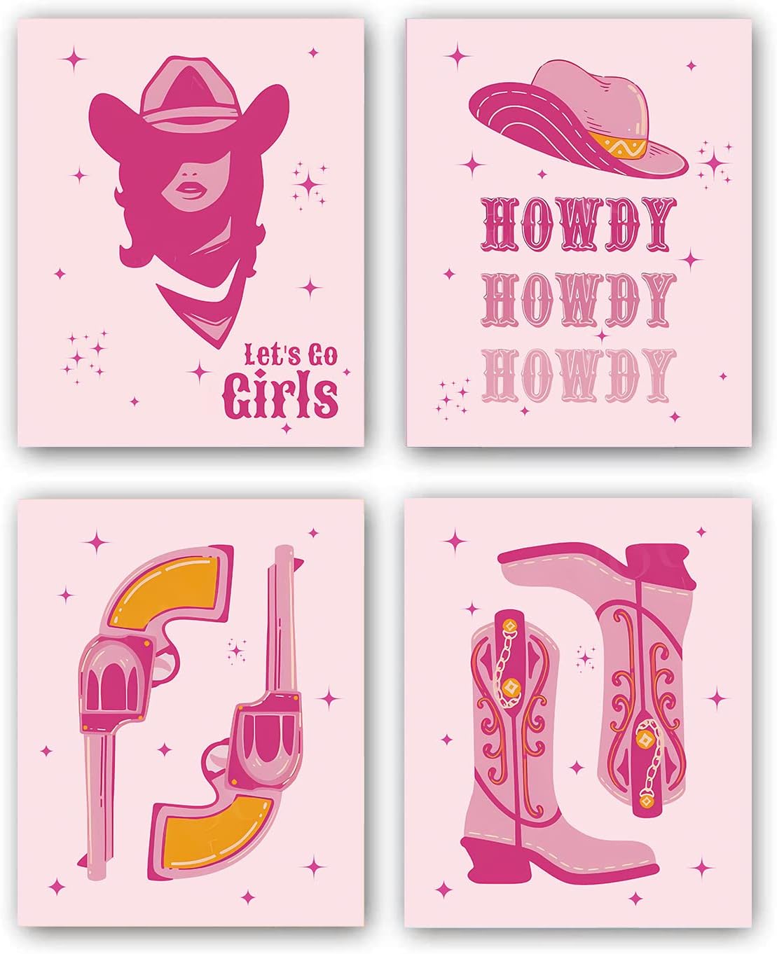 TANXM Cowgirl Art Prints, Pink Rodeo Wall Art, Set of 4 (8’’X 10’’, Unframed), Women's Empowerment Poster, Dorm Room Decor