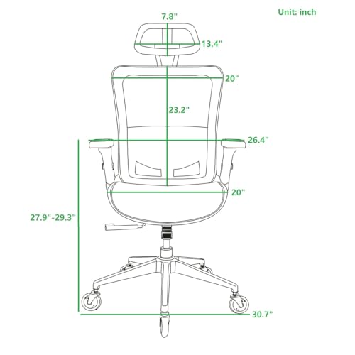 Ergonomic Mesh Office Chair, High Back - Adjustable Headrest with Flip-Up Arms, Tilt and Lock Function, Lumbar Support and Blade Wheels,hrome Metal Legs,Swivel Computer Task Chair (Red)