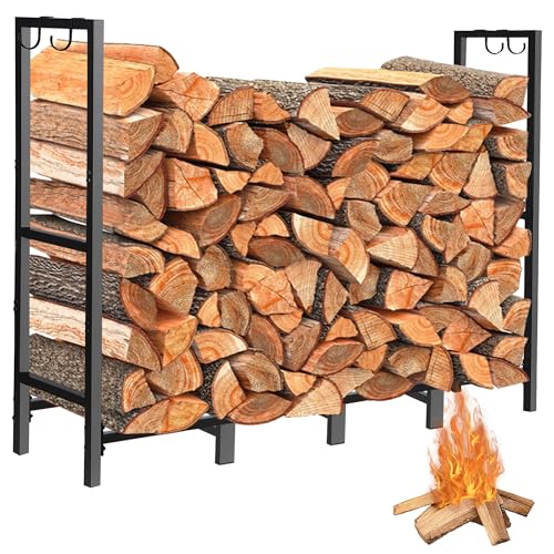 4FT(H) X 2.7FT(W) Firewood Rack Outdoor Indoor Holder for Fireplace Wood Storage, Firewood Storage Brackets Kit, Heavy Duty Logs Stand Stacker Holder for Outdoor Indoor Patio Deck firewood rack