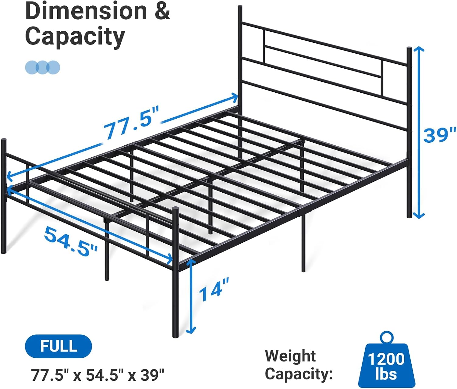 Avenco Metal Platform Full Size Bed Frame with Classical Headboard Footboard, 14 Inch Bed-Frame, Adequate Under Bed Storage, Strong Metal Slats Support, Mattress Foundation, No Box Spring Needed