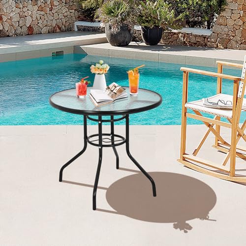 Outdoor Dining Bistro Table 32'' Tempered Glass Patio Table, Square Patio Table with Umbrella Hole for Outdoor Dining Bars Garden lawn Balcony Yard