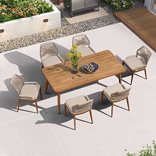 PURPLE LEAF 9 Pieces Dining Set Patio Metal Rectangular Table and Wicker Rattan Chairs for Outside Porch Garden Kitchen Modern Outdoor Furniture Sets