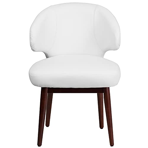 EMMA + OLIVER Brown LeatherSoft Side Reception Chair with Walnut Legs