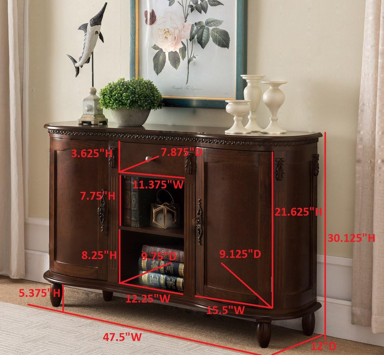 Kings Brand Furniture - Wood Buffet Server/Sideboard Console Table Cabinet, Walnut