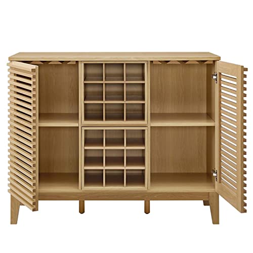 Modway Render Mid-Century Modern Wine Bar Cabinet in Oak, 17 x 46 x 37