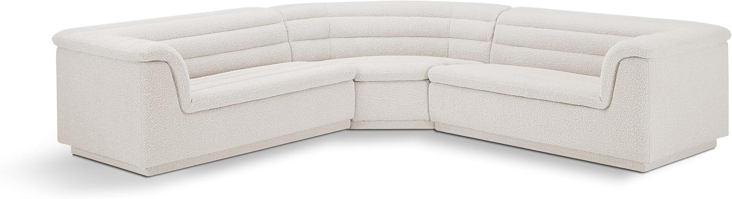 Meridian Furniture Cascade Collection Modern | Contemporary Modular Sectional with Rich Boucle Fabric, Deep Channel Tufting, Curved Arms, 148
